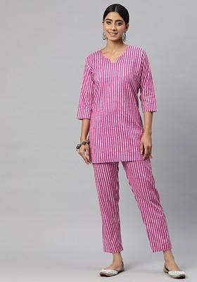 Magenta Printed Poly Blend Co Ord Set