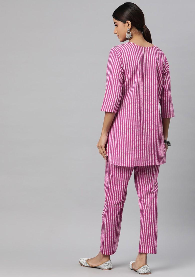 Magenta Printed Poly Blend Co Ord Set - Indya