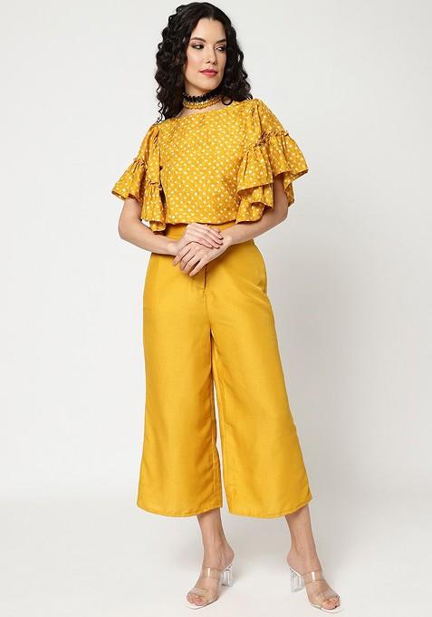 Mustard Yellow Printed Poly Blend Co Ord Set
