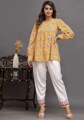 Mustard Yellow Printed Cotton Co Ord Set