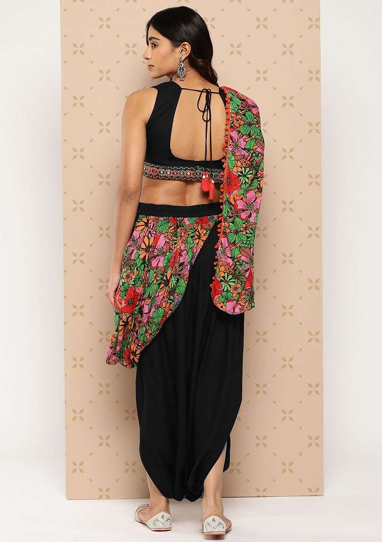 Black Printed Poly Blend Co Ord Set - Indya