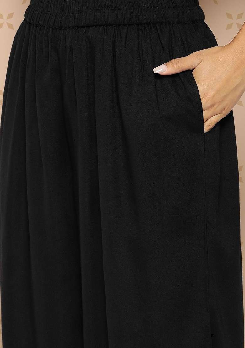 Black Printed Poly Blend Co Ord Set - Indya