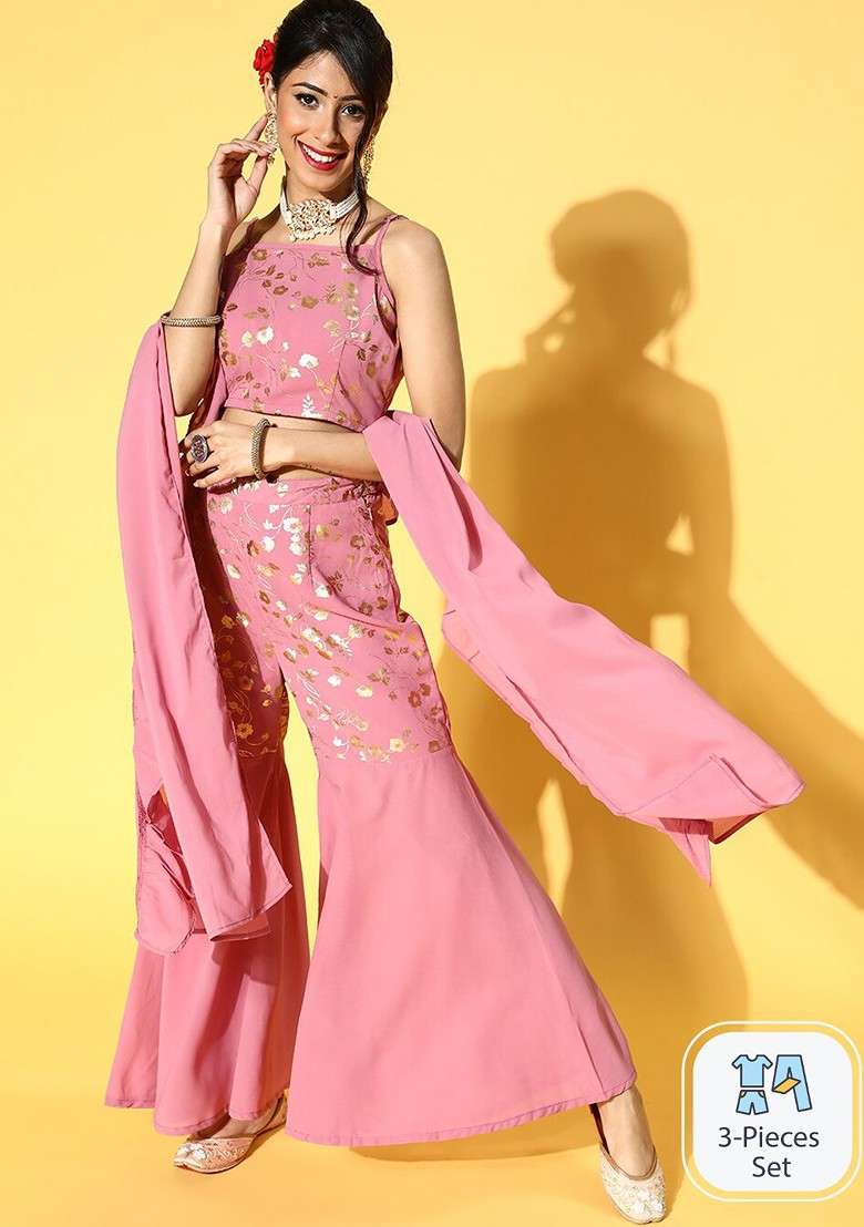 Pink Printed Poly Blend Co Ord Set - Indya