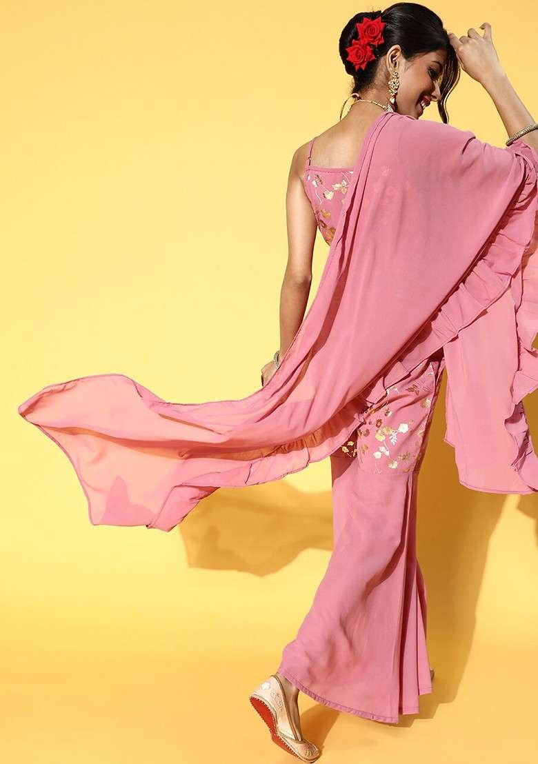 Pink Printed Poly Blend Co Ord Set - Indya