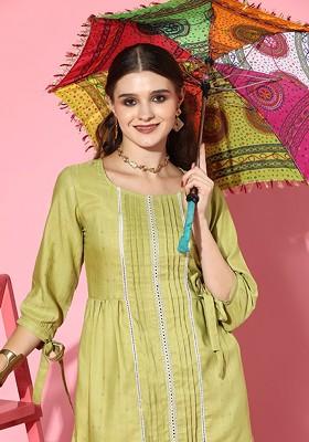 Lime Green Printed Poly Blend Co Ord Set