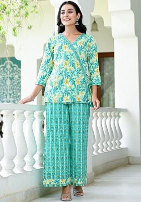 Sea Green Printed Cotton Co Ord Set