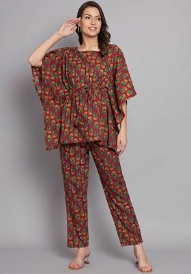Maroon Printed Cotton Co Ord Set