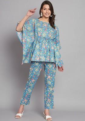 Blue Printed Cotton Co Ord Set