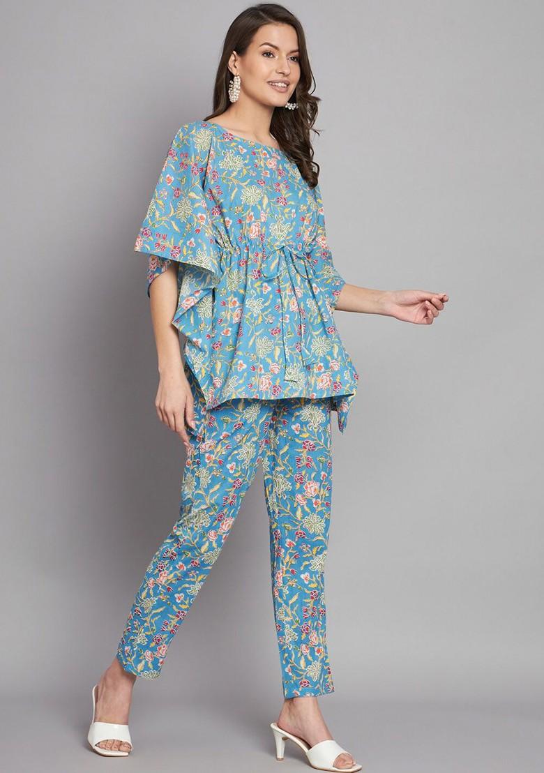 Blue Printed Cotton Co Ord Set - Indya