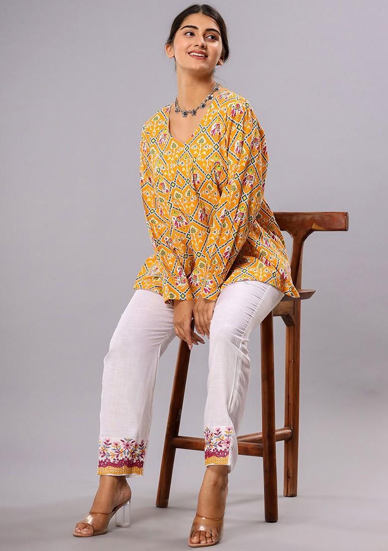 Mustard Yellow Printed Cotton Co Ord Set - Indya