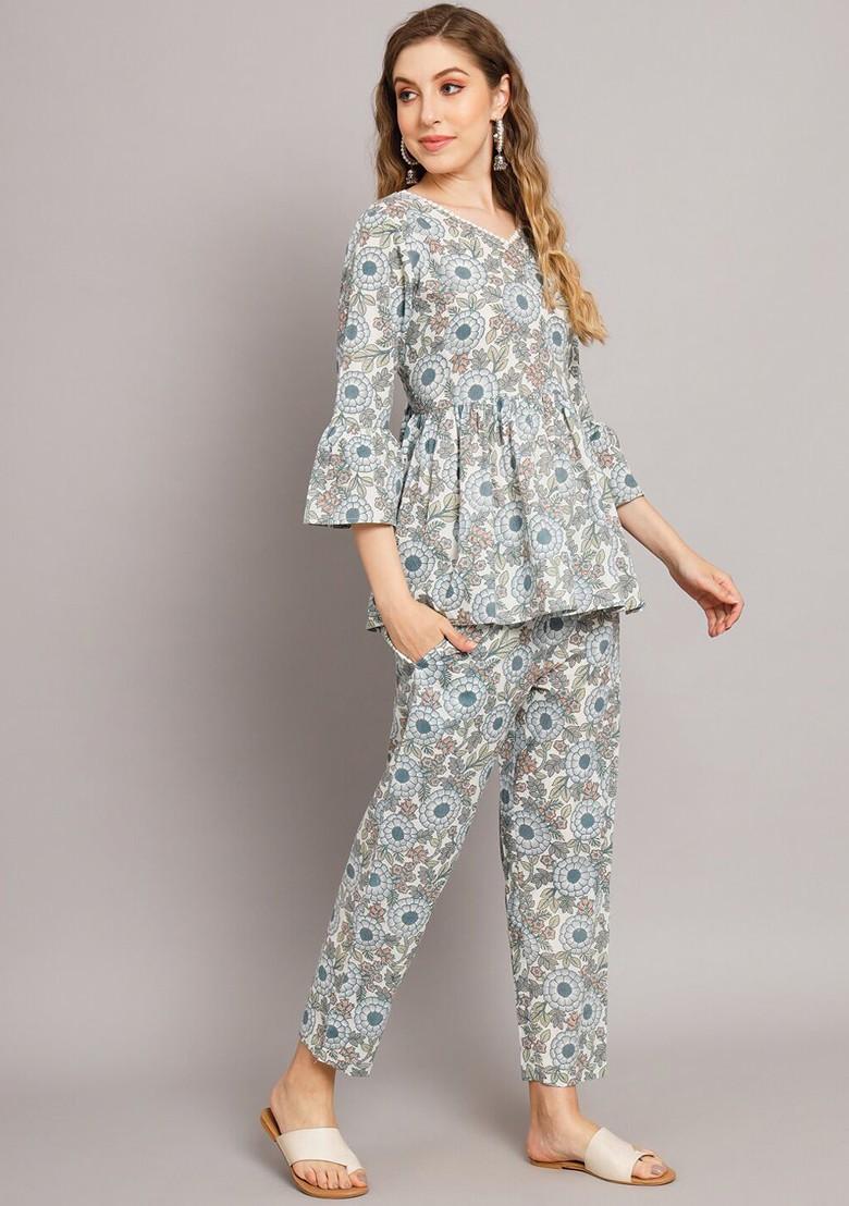 Grey Printed Poly Blend Co Ord Set - Indya