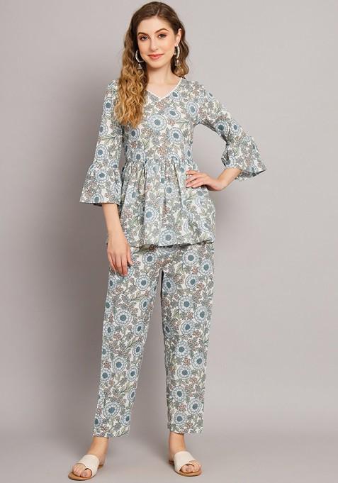 Grey Printed Poly Blend Co Ord Set