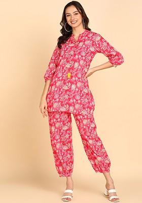 Pink Printed Cotton Co Ord Set