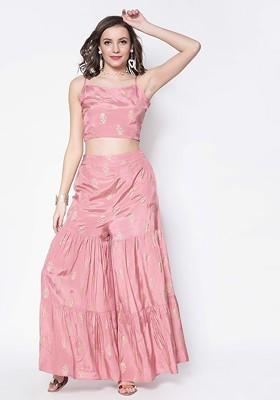 Pink Printed Poly Blend Co Ord Set