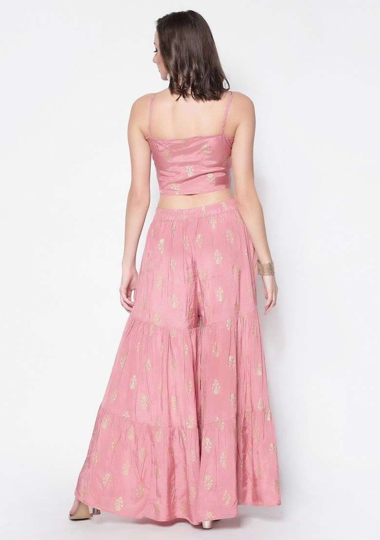 Pink Printed Poly Blend Co Ord Set - Indya