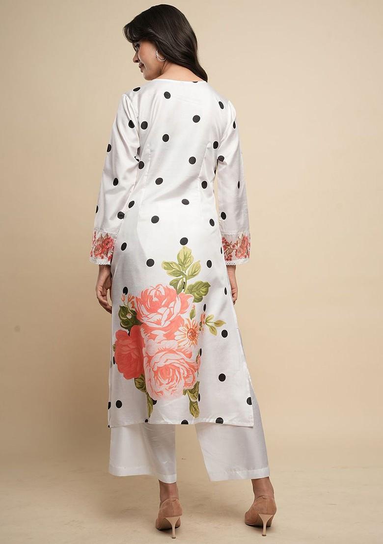 Cream Printed Poly Blend Co Ord Set - Indya