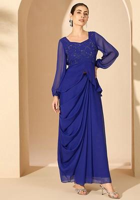 Blue Printed Poly Blend Co Ord Set