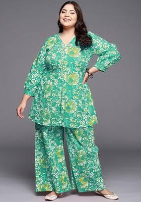 Green Printed Cotton Co Ord Set