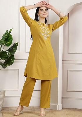 Mustard Yellow Printed Poly Blend Co Ord Set