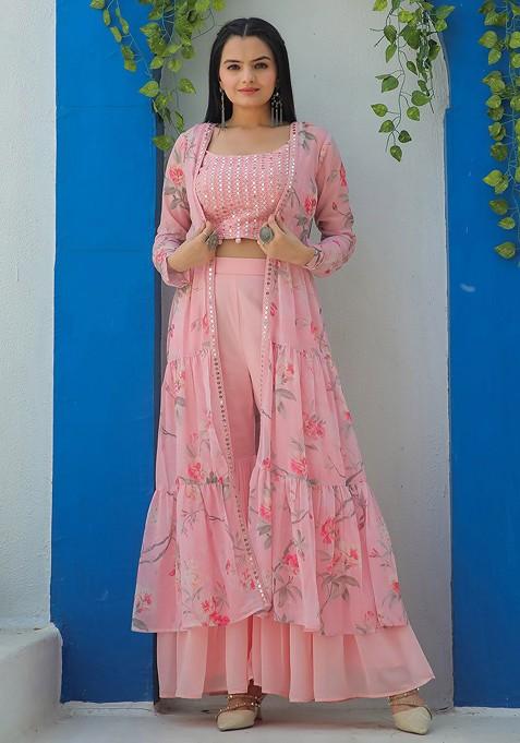 Pink Printed Poly Blend Co Ord Set