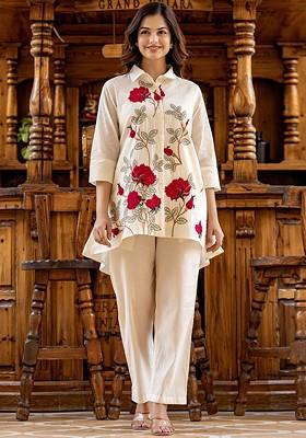 Off White Printed Cotton Co Ord Set