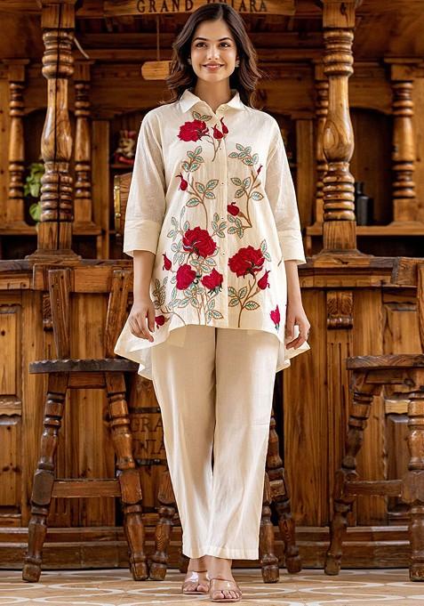 Off White Printed Cotton Co Ord Set