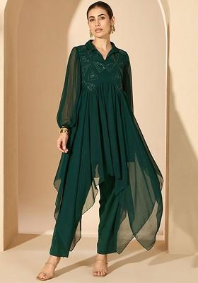 Green Printed Poly Blend Co Ord Set