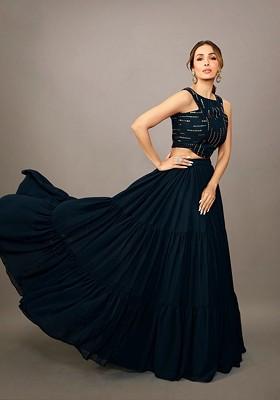 Navy Blue Printed Poly Blend Co Ord Set