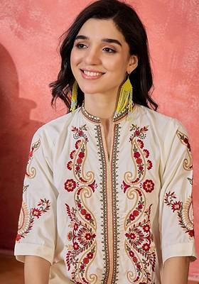 Off White Printed Poly Blend Co Ord Set