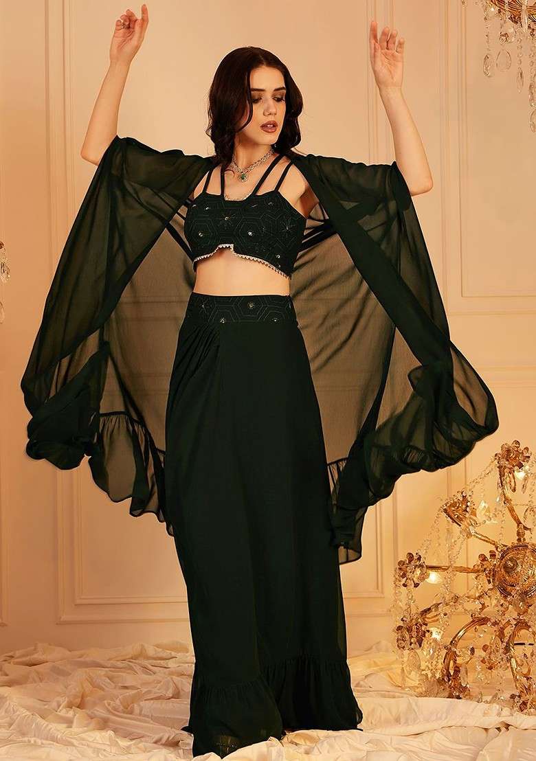 Green Printed Poly Blend Co Ord Set - Indya