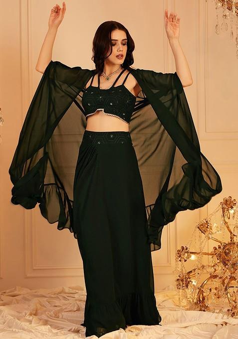 Green Printed Poly Blend Co Ord Set