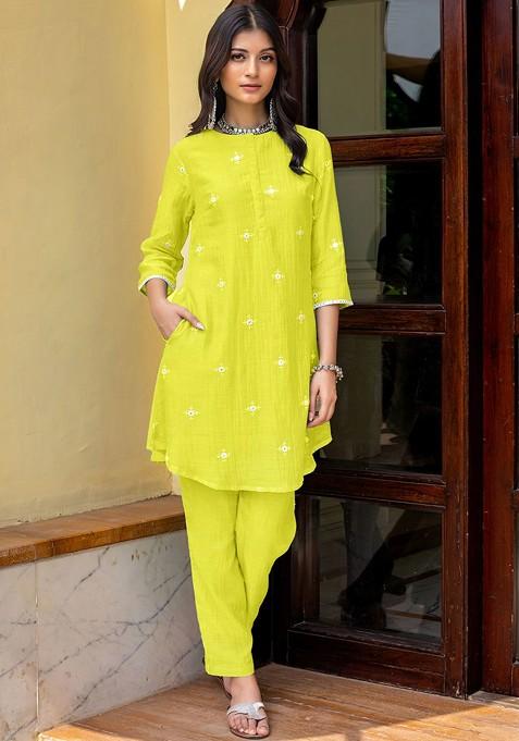 Green Printed Poly Blend Co Ord Set