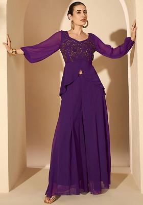 Purple Printed Poly Blend Co Ord Set