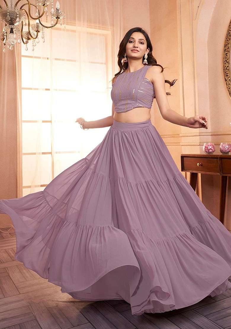 Lavender Printed Poly Blend Co Ord Set - Indya