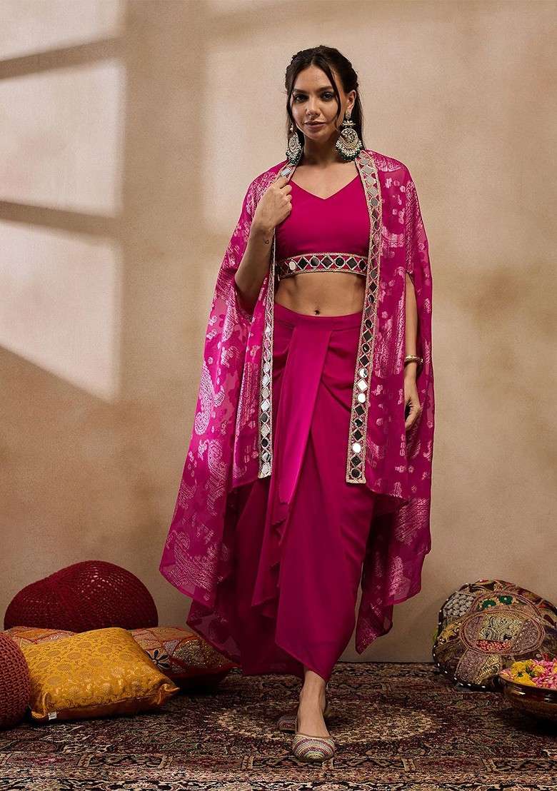 Pink Printed Poly Blend Co Ord Set - Indya