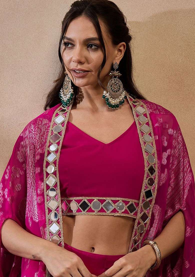 Pink Printed Poly Blend Co Ord Set - Indya