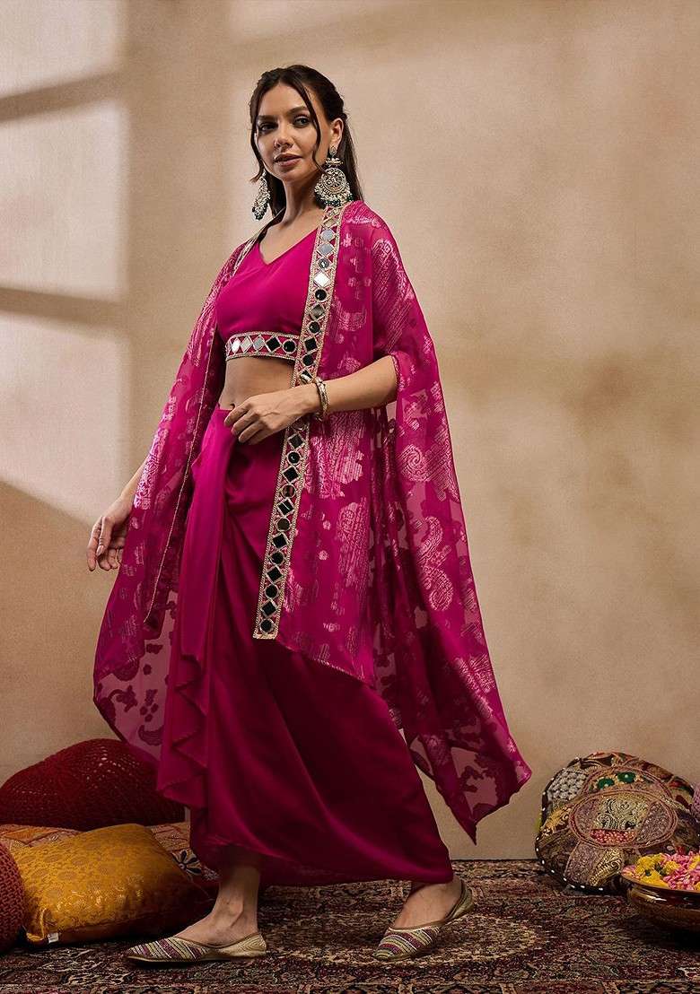 Pink Printed Poly Blend Co Ord Set - Indya