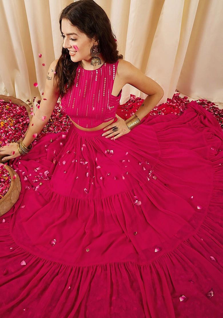 Magenta Printed Poly Blend Co Ord Set - Indya