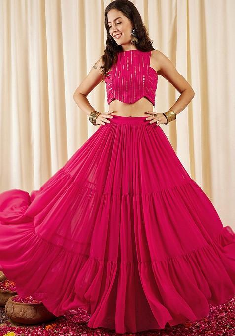 Magenta Printed Poly Blend Co Ord Set