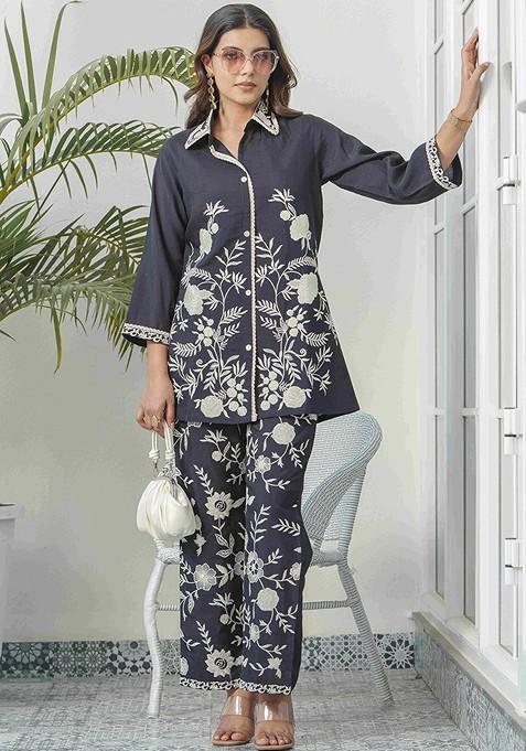 Black Printed Poly Blend Co Ord Set