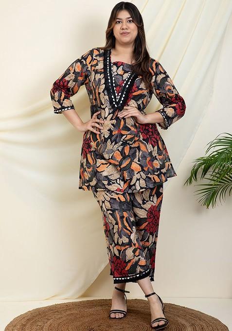 Black Printed Poly Blend Co Ord Set