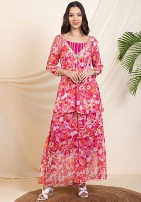 Magenta Printed Poly Blend Co Ord Set