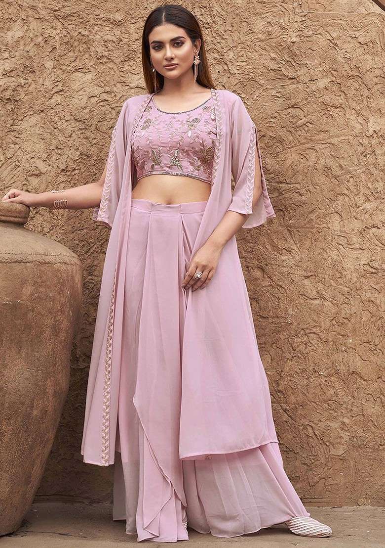 Pink Printed Poly Blend Co Ord Set - Indya
