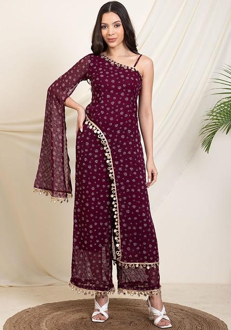 Purple Printed Poly Blend Co Ord Set