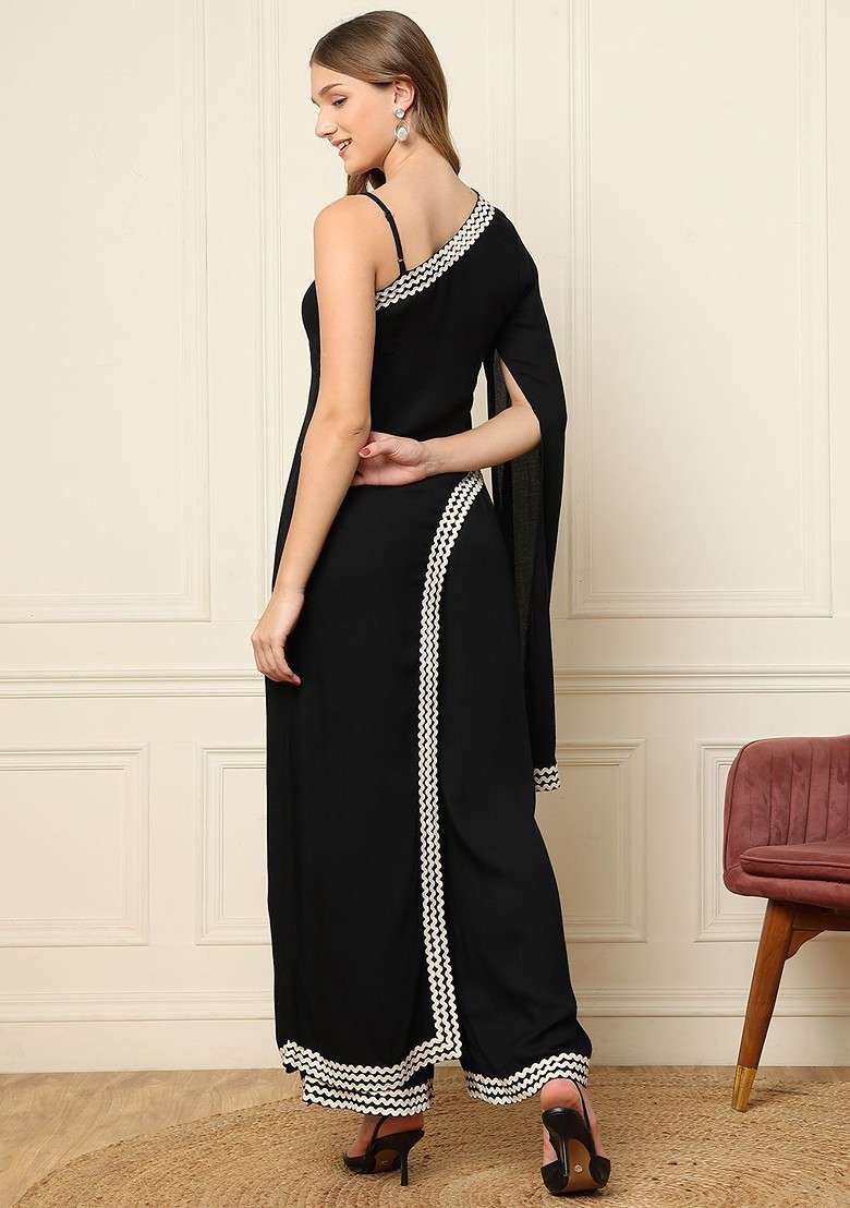 Black Printed Poly Blend Co Ord Set - Indya
