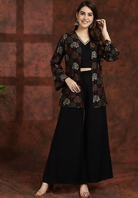 Black Printed Poly Blend Co Ord Set