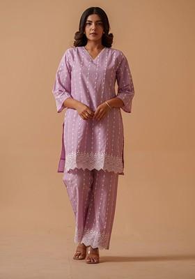 Purple Printed Cotton Co Ord Set