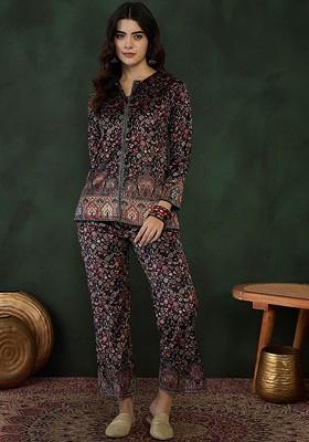 Black Printed Poly Blend Co Ord Set