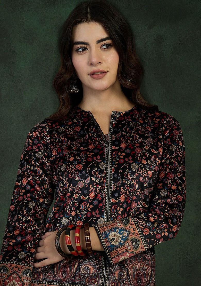 Black Printed Poly Blend Co Ord Set - Indya