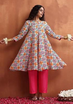 Off White Printed Poly Blend Co Ord Set